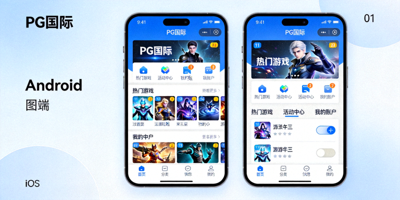 PG国际移动端Android和iOS客户端界面展示游戏功能和设计