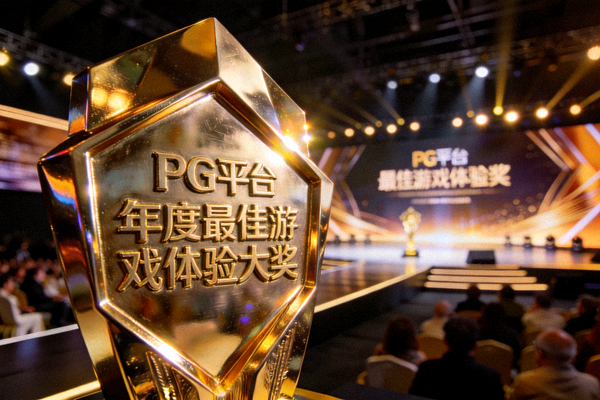 PG平台荣获年度最佳游戏体验大奖颁奖典礼现场，奖杯特写