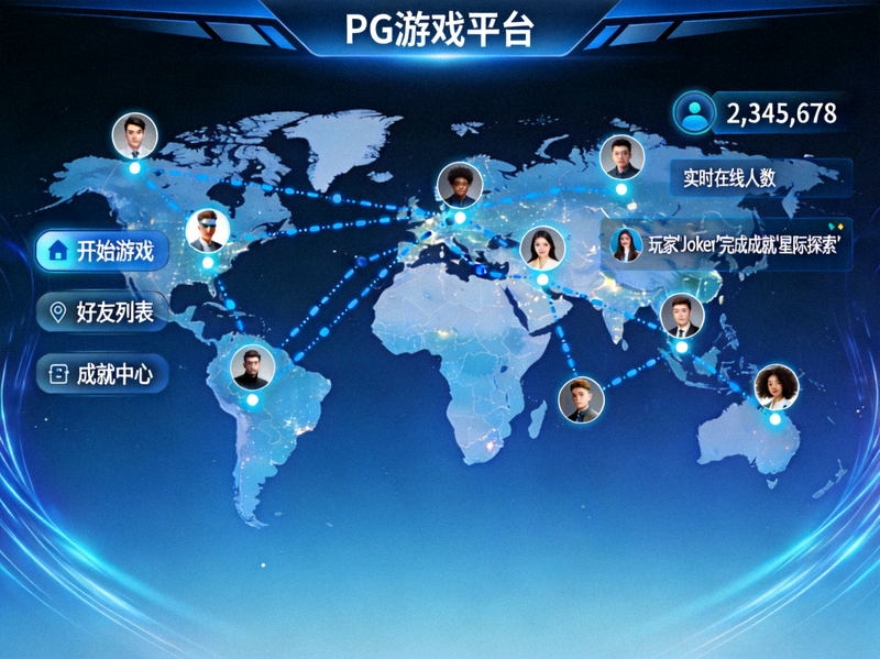 PG游戏平台展示全球玩家互联的现代科技界面