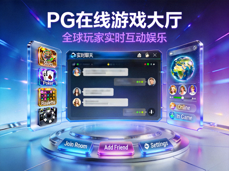PG在线游戏大厅主视觉图 - 展示全球玩家在线互动娱乐的现代界面